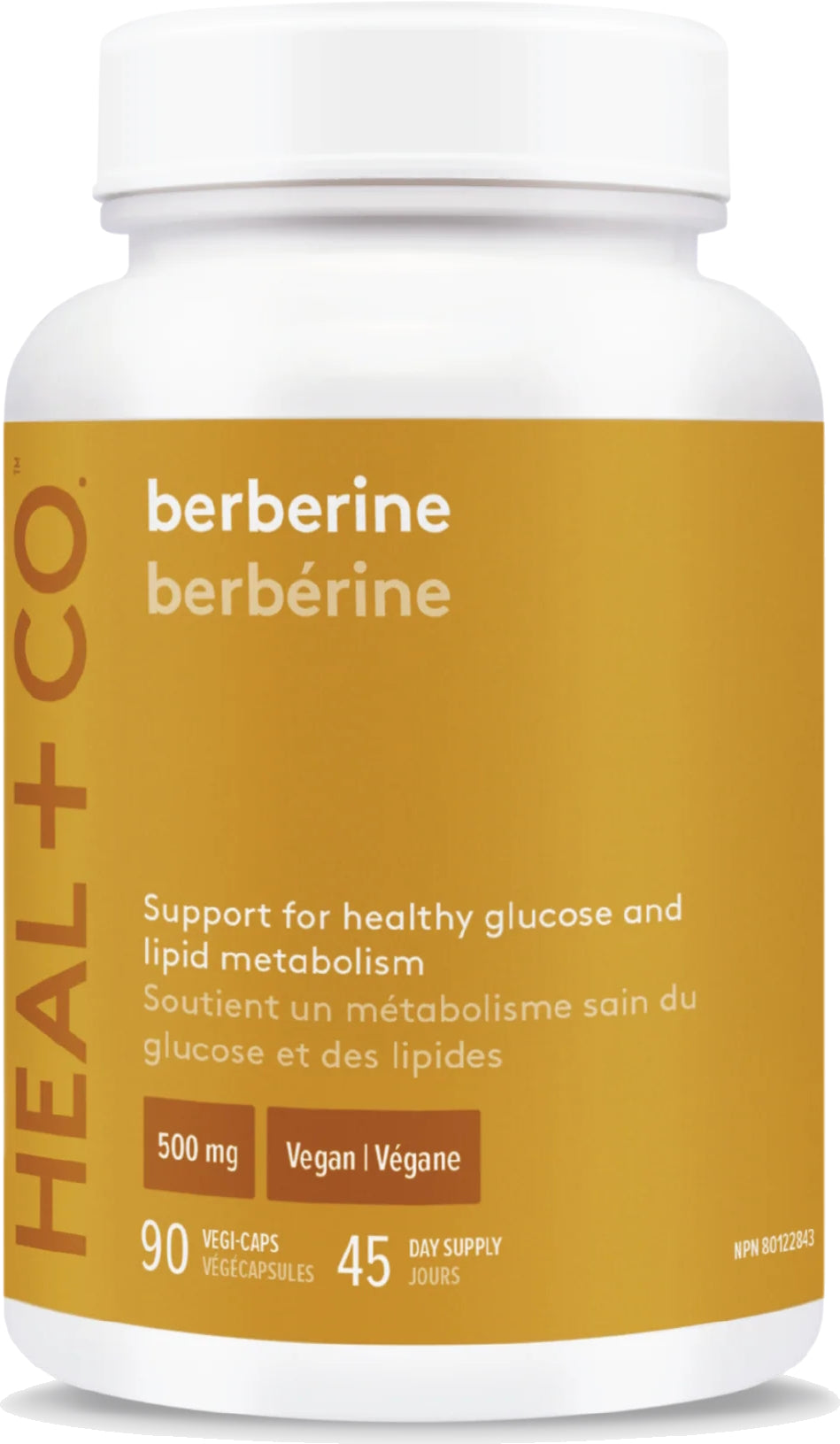 HEAL + CO. Berbérine | Supplément de glucose + métabolisme lipidique | Niveaux de sucre dans le sang sains | 90 gélules de 500 mg